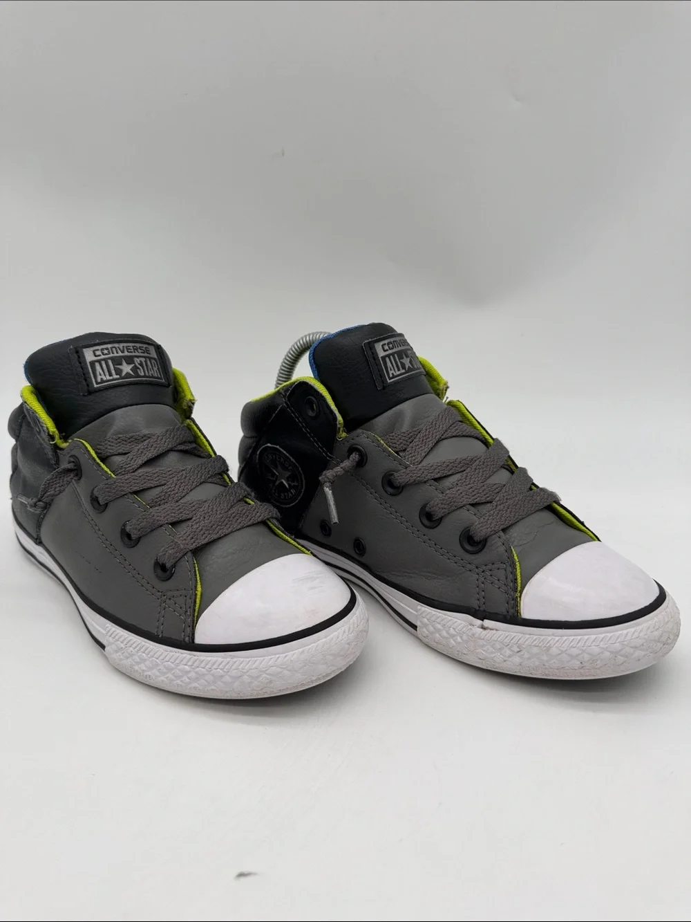 Converse Chuck Taylor All Star Youth Sz 4 Static Mid Sneaker Gray Black Leather